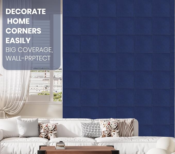 36" x 24" Felt Bulletin Board & Cork Board Alternative, Denim Blue | 6 Pack Removable Felt Wall Tiles with 20 pushpins, 30 Safe Adhesive Tabs, Pin Boards for Wall Decor, Home ,Office, Classroom