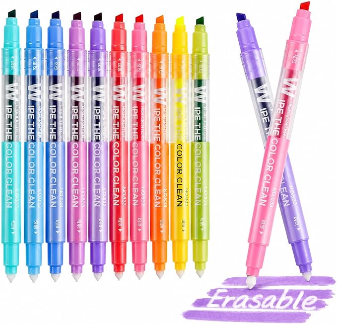 YOOUSOO Erasable Highlighters, Erasable Highlighter Assorted Colors | Dual Tip Pastel Bible Highlighters No Bleed, Color Tip & Eraser Tip Highlighter Markers for Bibles Journaling School Supplies