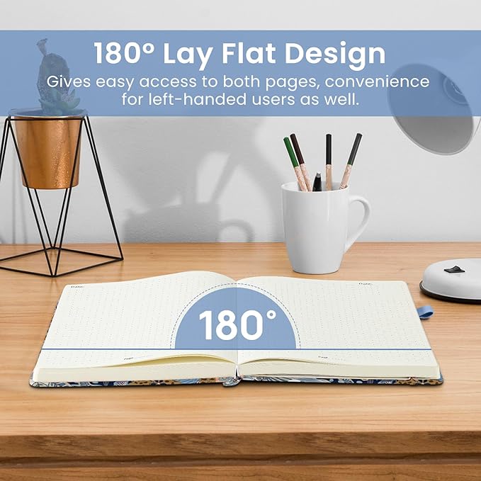 Dotted Journal Notebook for Women & Men, Hardcover Leather Journal for Writing, A5 Dotted Journaling Notebook for Work & Sketching, Perfect for Office School Home Supplies, 160 Pages, Lineage Flora