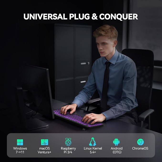 TECKNET Wired Keyboard, Silent Typing, Full-Size Layout,RGB Backlit | Spill-Resistant Design, USB-A Plug & Play, Slim Membrane Keys, Office Ready, PC, Laptop & Mac Compatible