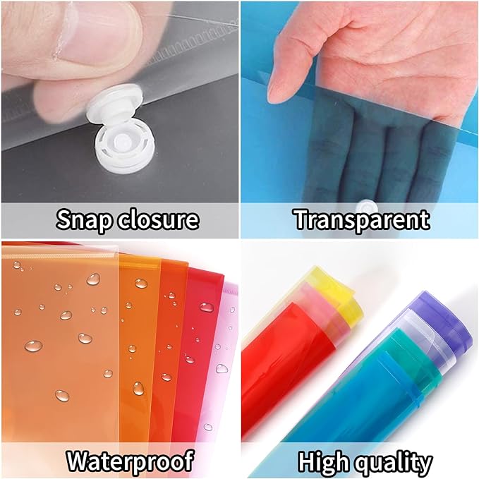 EOOUT 28pcs Plastic Envelopes, Plastic Folders for Documents, Poly Folders with Snap Closure, 8 Colors, A4 Size, Letter Size, for School and Office Supplies