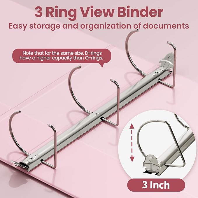 SUNEE 3 Ring Binder 3 Inch D Ring, Clear View Binder Three Ring PVC-Free (Fit 8.5x11 Inches) for School or Office Supplies, Assorted Pastel, 4 Pack