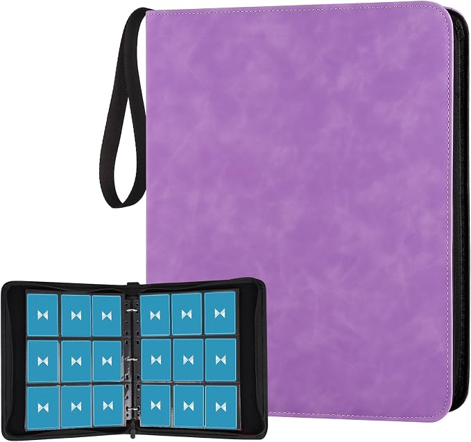 GERMUN 3 Ring 9 Pocket Zipper Card Binder, 720 Double Sided Standard PU Trading Card Album Folder for TCG & Sports Cards, Not Fit Top Loaders (Light Purple)