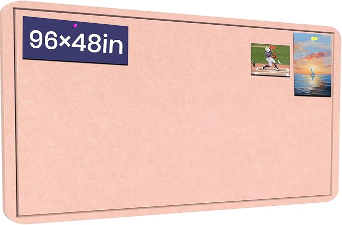 Extra Large Bulletin Board 96" x 48", Felt Pin Board, Pink | Cork Board Alternative for Wall, Foldable Self-Adhesive Vision Board Prayer Board with Pushpins for Classroom, Office, Home