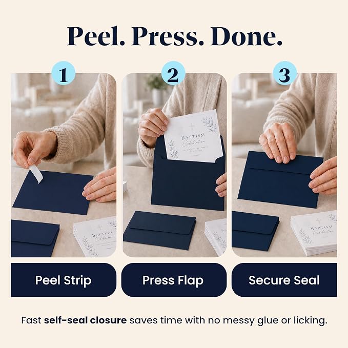 110 5x7 Navy Blue Invitation Envelopes - for 5x7 Cards - A7 - (5 ¼ x 7 ¼ inches) - Perfect for Weddings, Graduation, Baby Shower - 120 GSM - Peel, Press & Self Seal - Square Flap