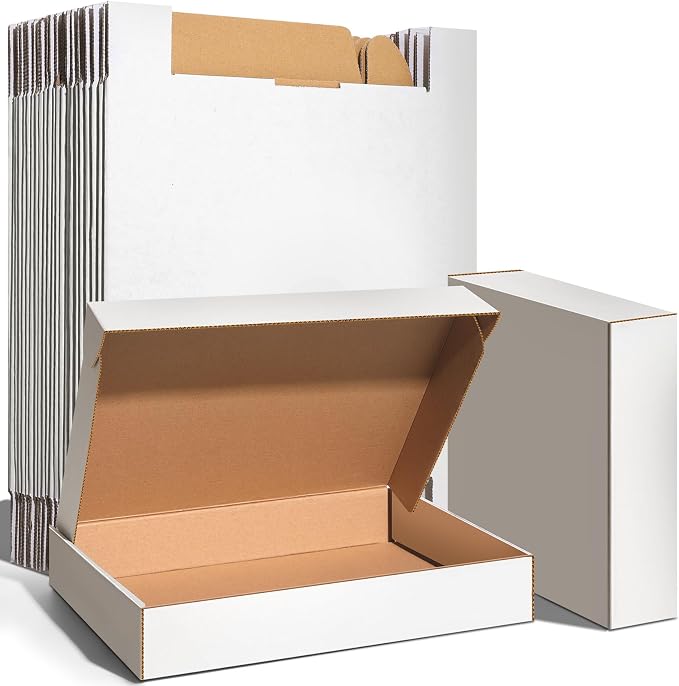 Shipping Boxes, White Corrugated Cardboard Boxes Literature Mailer Boxes Gift Boxes Small Boxes for Shipping Wrapping Mailing Packaging Small Business (White, 12" x 9" x 2"/5 Pack)