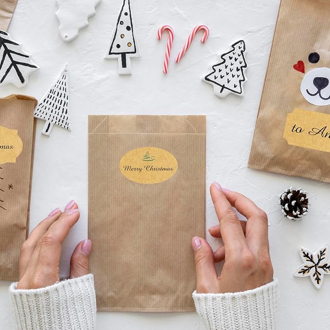 350 PCS Gift Tags & Labels, 2" x 1.2" Fancy Shape Self-Adhesive All-Purpose Jar Labels for Presents & Decoration (Kraft)