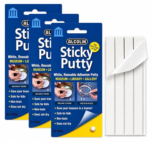 9oz Alcolin Sticky Putty Reusable Museum & Gallery Quality Adhesive Putty, Repositionable -Won't Dry -3 x 3oz Pack