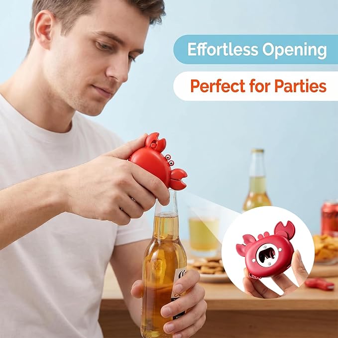 3 Pack Crab Bottle Opener, Crab-Shaped 4-in-1 Multi Tool Opener, Magnetic Fridge Magnet, Beer Opener Portable, Hidden box cutter & Mini Scissors, Compact Kitchen Gadget for Home Office