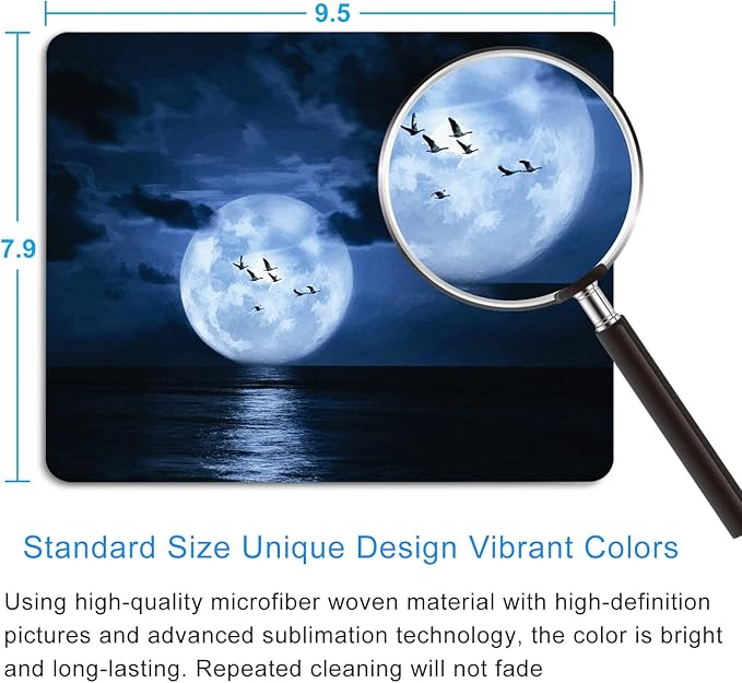 Ocean Mouse Pad, Cloud and Moon Design Small Computer Laptop Mousepad Non-Slip Washable Rubber Mouse Mat for Office and Home 9.5x7.9 Inch