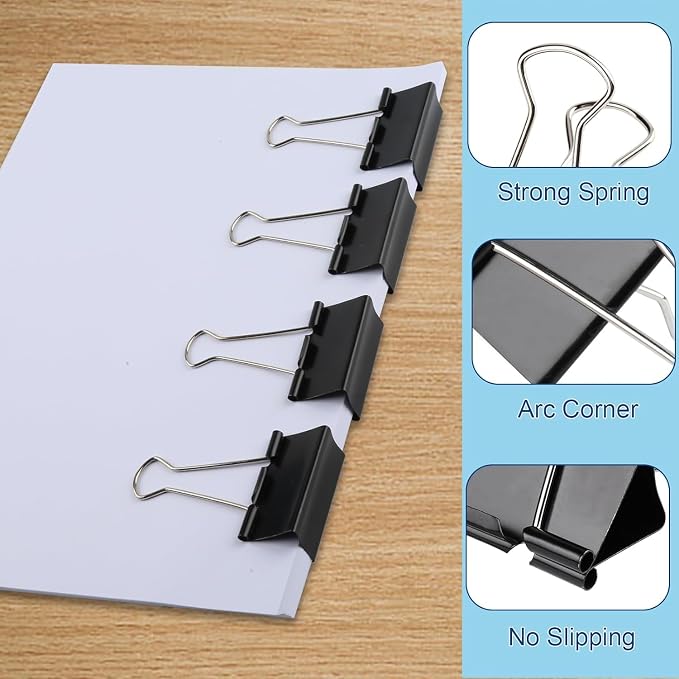 Ufmarine 144 Pcs Large Binder Clips 1.6 inch Length, Big Paper Clips for Office Supplies