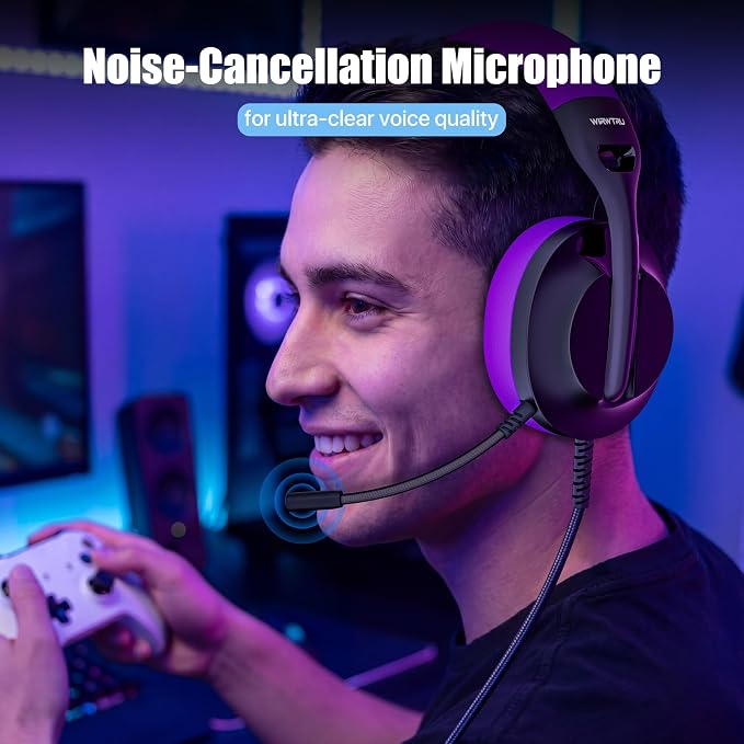 WIRWTRU Wired Gaming Headset for PS5, Xbox, Xbox Series X|S, PC, PS4 | 198g Lightweight Design, Noise Cancelling Microphone, Soft Earmuffs, 3.5mm Jack for Gaming & Work