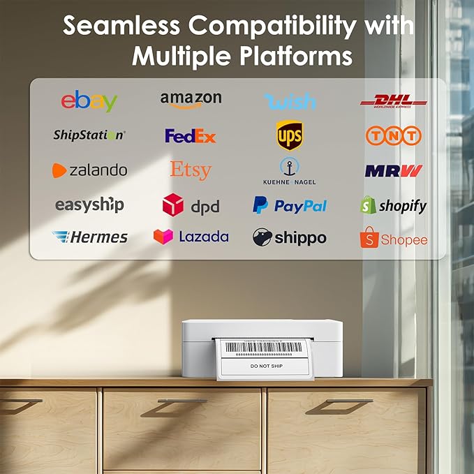Shipping Thermal Label Printer, 4x6 Portable Label Printer, Bluetooth Label Maker for Small Business, Support iPhone,Android,Windows,Mac,Chromebook,Works with USPS, Etsy,Shopify&More, White