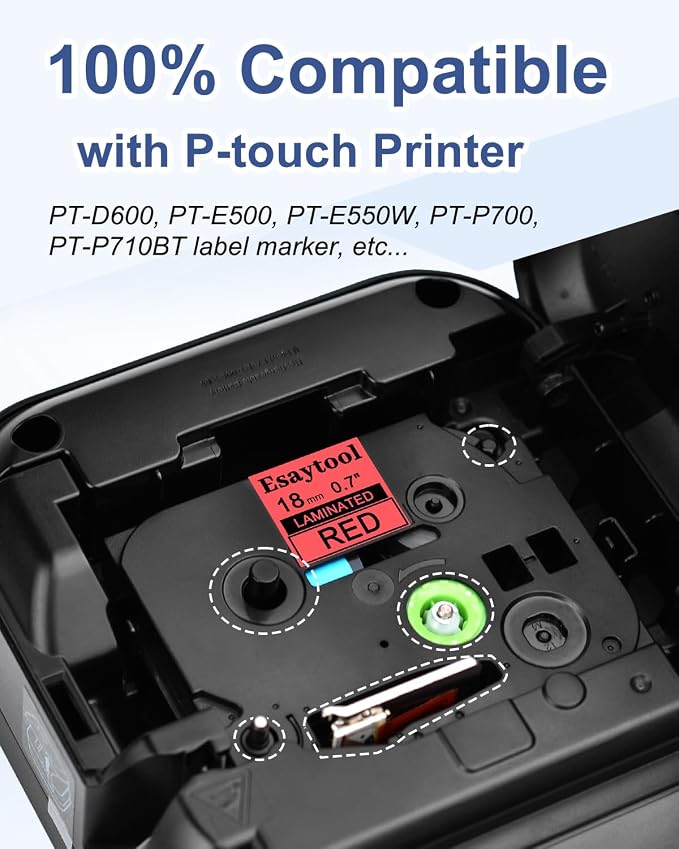 5 Pack Compatible with P-Touch TZe-441 AZE-441 TZ-441 Black on Red 18mm 0.7'' Laminated Label Tape Replacement for Ptouch PT-1300 PT-2030 PT-300 PT-D400AD PT-E550W PT-P950NW Label Maker