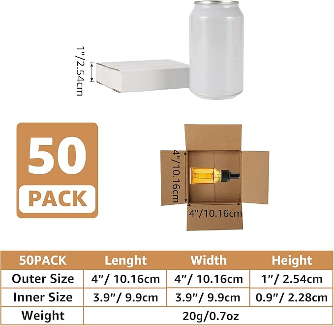 EXYGLO 50 Pack 4x4x1 Shipping Boxes for Small Business, White Corrugated Cardboard Small Box for Packaging, Moving, Mailing, and Storing