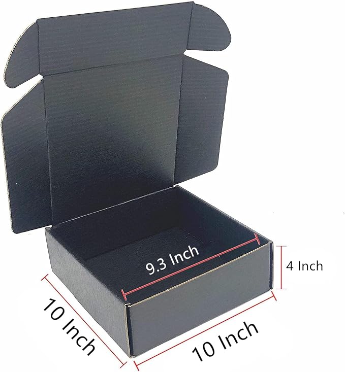 Black Shipping Boxes 10x10x4 Inch Cardboard Storage Mailer Box 15 Pack | Corrugated Cardboard Packaging Box Inside Size: 9.3 x 9.8 x 3.8 "
