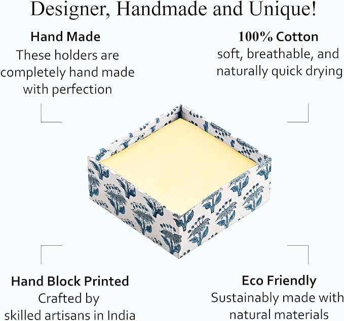 CPC Apatite Blue Block Print Desk Organizer Memo Note Pad Holder | Cute, Aesthetic, Decor Accessories, Workspace Organizers, Caddy Storage, Gift for Office, Professionals, Student