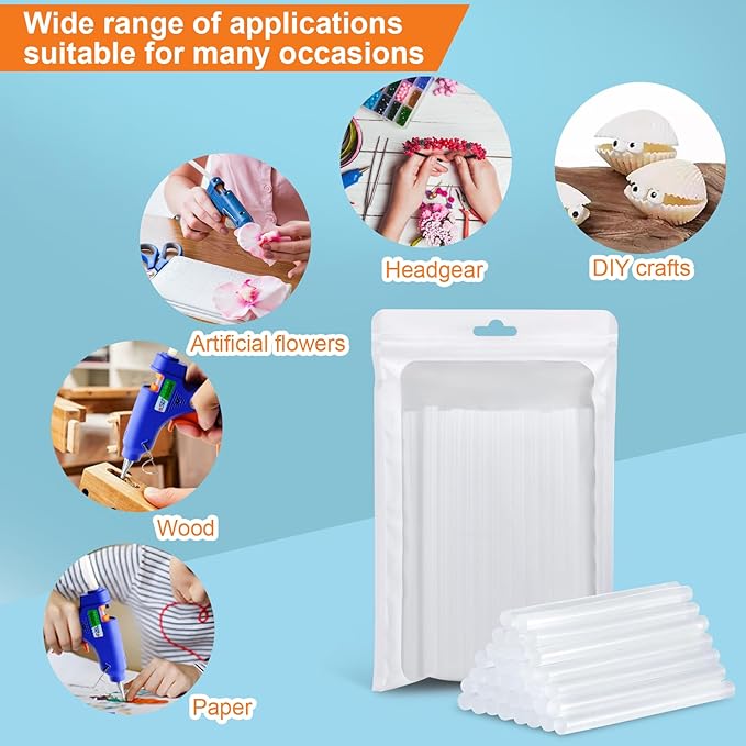 Mini Hot Glue Sticks for Glue Guns, 50-Piece Hot Glues Stick, 5.8" Long x 0.27" Diameter, Small Size, Versatile for Crafts, DIY Home Decor and Gluing Projects