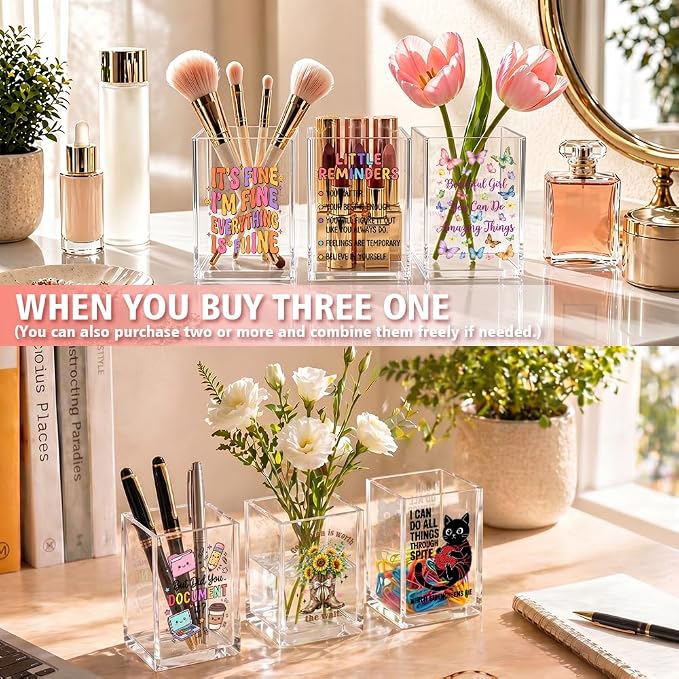 She Believed She Could But Her Cat Acrylic Pen Holder for Book Lover | Funny Cats Bookworm Pen Pencil Holder Cup for Women Cat Mom Coworker, Home Office Desk Accessories, Cat Lover Gifts