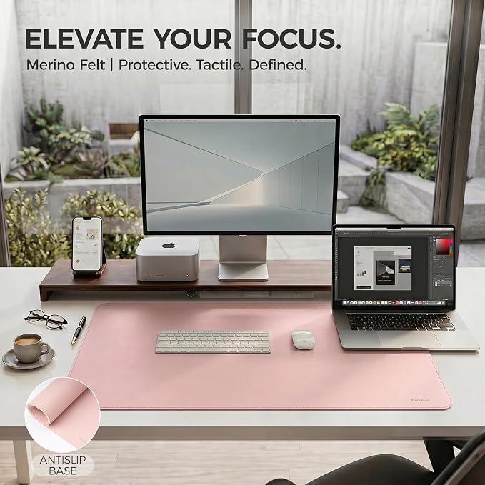 Large Desk Pad Non-Slip Desk Mat Protector for Keyboard Mouse Waterproof Vegan Leather Surface Faux Leather Laptop Mat Smooth Mouse Pad Premium Gift Tube Sakura Pink 55" x 23"