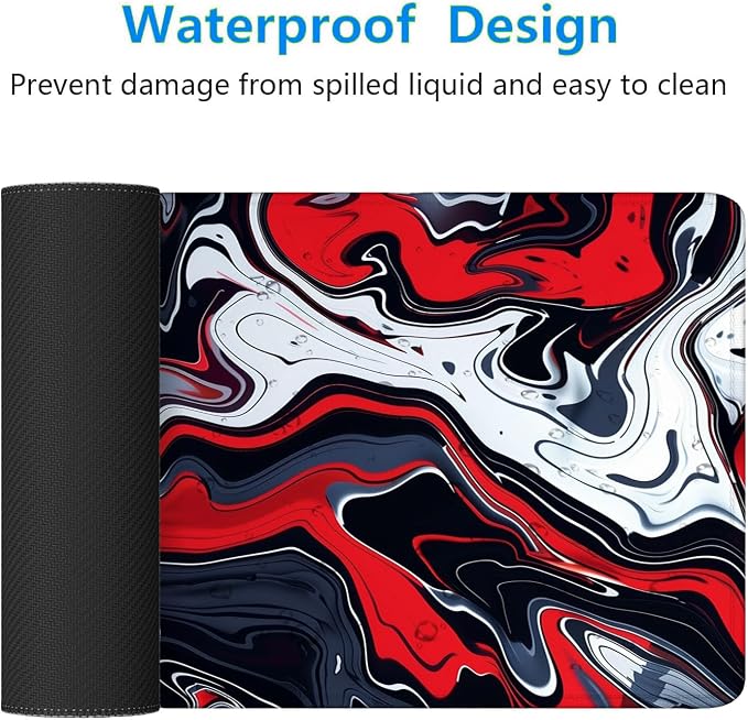 Red Marble Fluid Gaming Mouse Pad Desk Pad Abstract Black White Mousepad XL Large Gaming Mouse Pad Laptop Keyboard Mat Desk Pad Office Home Decor for Women Girl 35.4"x15.7"