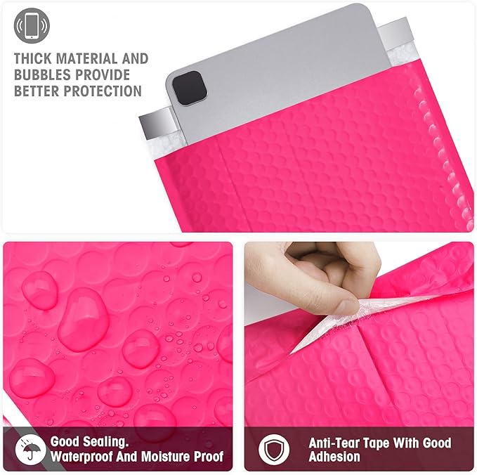 Metronic 8.5 x 12 Inch Bubble Mailers 25 Pack Pink Padded Envelopes Self-Seal Bubble Mailer Waterproof Cushioning Padded Mailers for Shipping, Mailing, Packaging, Small Business Supplies, Bulk #2