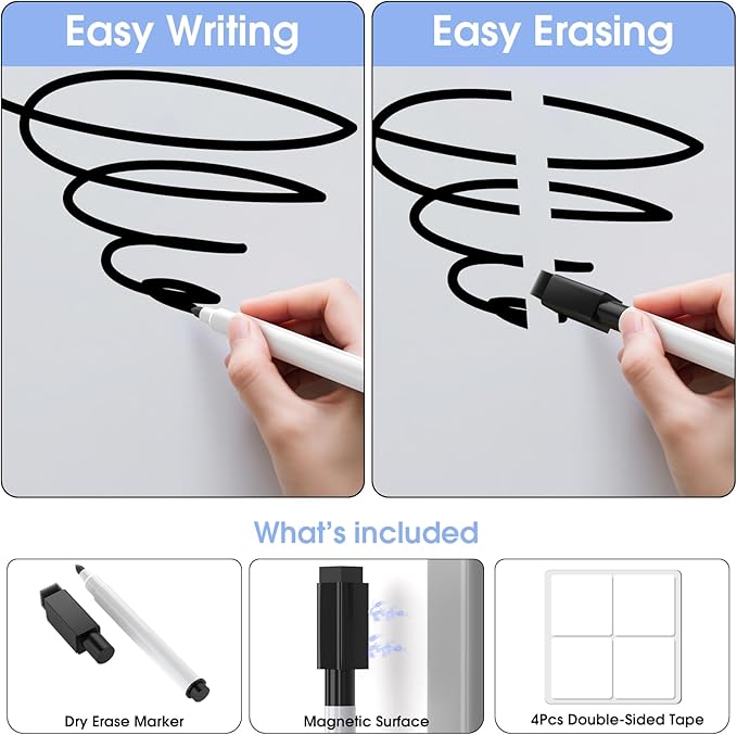 MaxGear Small Dry Erase Board for Wall, 14"x 11" Hanging Double-Sided Whiteboard with 3 Dry Erase Markers, 3 Magnets, Portable White Board for Planning, Drawing, Memo, to Do List, Grey Frame