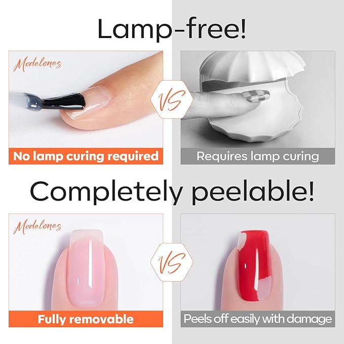 modelones Non-U V Peel off Gel Base Coat, Quick Dry Peelable Base Coat for Gel Nail Polish Beginner Friendly Gentle Protection for Thin & Weak Nails,10ml