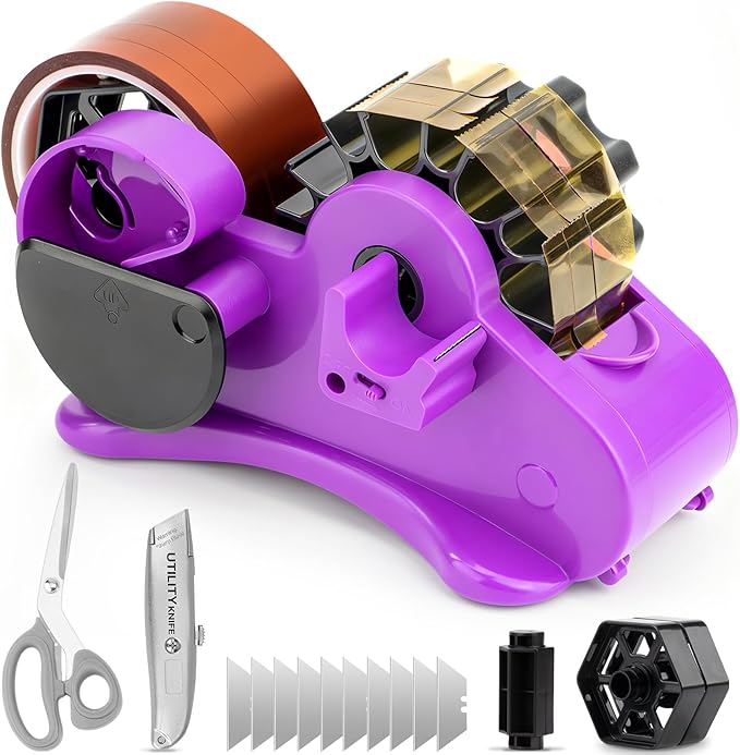 THINKLEARN Heat Tape Dispenser - Sublimation Heat Transfer Tape Dispenser with Scissors and Utility Knife, 1 '' & 3'' Core, Multi-Roll Pre-Cut Tape Dispenser for Crafting, Purple