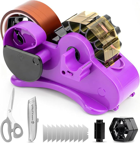 THINKLEARN Heat Tape Dispenser - Sublimation Heat Transfer Tape Dispenser with Scissors and Utility Knife, 1 '' & 3'' Core, Multi-Roll Pre-Cut Tape Dispenser for Crafting, Purple