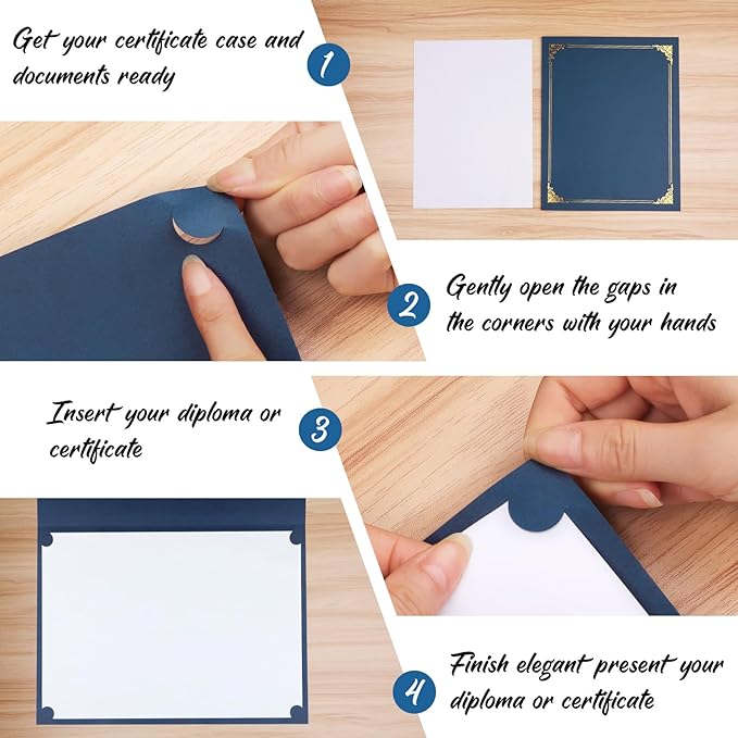 10 Packs Certificate Holders, Navy Blue Certificate Covers, Diploma Holders, Certificate Folders with Gold Foil Border for Letter Size 8.5" x 11" Certificates, Diploma, Documents, Award Cover