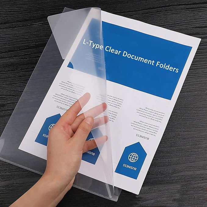 Clear Document Folder Copy Safe Project Pockets fits 8.5x11 Letter Size US Paper,L-Type Plastic Clear Paper Sleeves Protector Resume File Poly Jacket Folders Organizer in Transparent 50 Pack