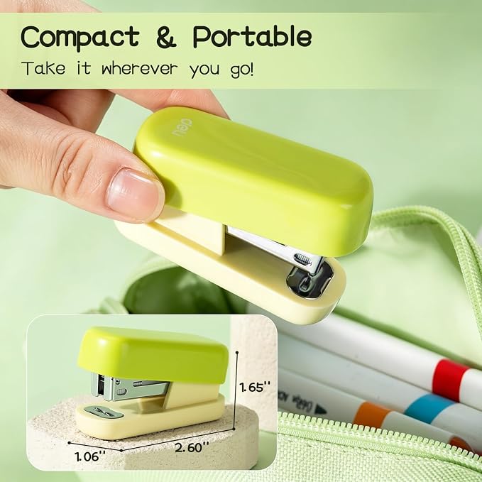 Deli Mini Stapler with 830 Staples, Small Cute Desk Staplers, 25 Sheet Capacity, Green