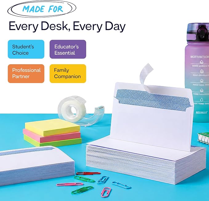 #10 Security Envelopes Letter Size Self Seal, 500 Count, Windowless Security Tinted, 4-1/8" x 9-1/2", Business Mailing Envelopes for Home Office School Documents