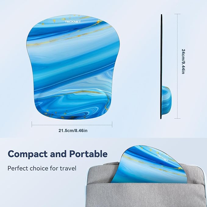TECKNET Mouse Pad with Wrist Support, Ergonomic Gaming Mouse Pad Pain Relief, Portable Comfortable Mousepad for Computer, Laptop, Office, Home - Non-Slip Base, Waterproof Surface - Light Blue
