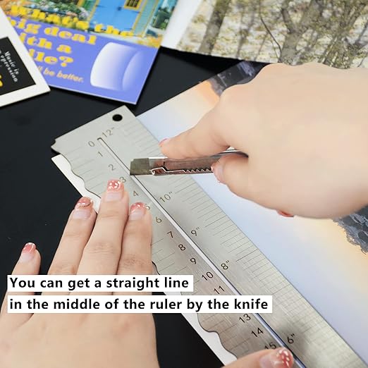 Stainless Steel Metal Paper Tearing Ruler Craft Ruler for Cutting Paper to Wavy Line Jagged and Irregular Edges 12'' Measuring Tool for Engineering School Office Architect and Drawing