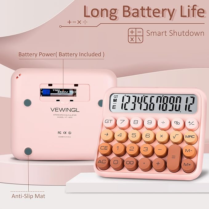 VEWINGL Mechanical Keyboard Calculator, 12 Digit LCD, Big Buttons | 5-Inch Display with Large Round Keys and 15° Tilt for Office, School, Home, and Everyday Use
