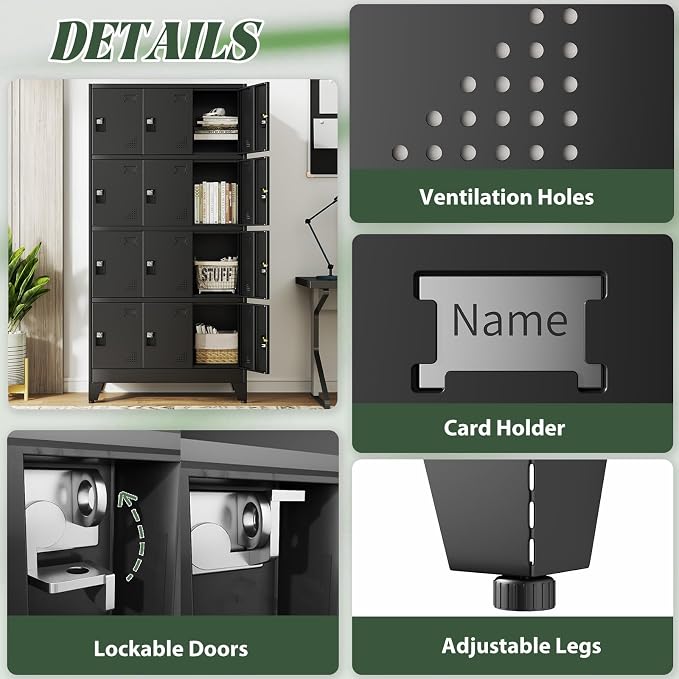 Metal Lockers for Employees-12 Doors Storage Locker with Shelves and Lockable Steel Cabinet for School,Gym,Office,Staff,Assembly Required,Black
