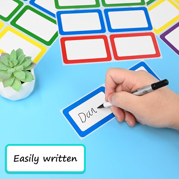 L LIKED 200 Colors Blank Name Tag Stickers 3.5x2.25 for School Office Home | 5 Colors Border, Self-Adhesive, No Residue, Easy to Write, Wide Applications for Parties, Camps, Parent Visitations and More