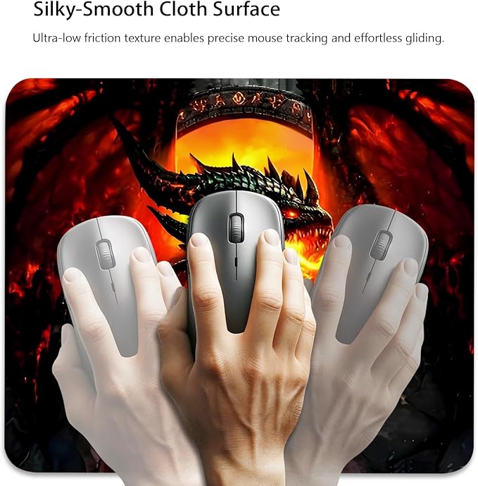 Abstract Dragon of Flames Shadows Mouse Pad, Fantasy Art Durable Desk Mat | Cute Mousepad Stitched, Anti-Slip Base Smooth Surface, 9.5 x 7.9 Inches