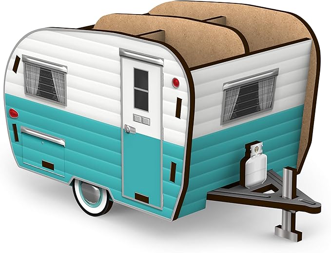 Genuine Fred HAPPY CAMPER Vintage Camper Pencil Holder, White and Blue, Retro Desk Organizer- Great Gift for Coworkers and Travel Enthusiasts - Functional Desk & Cubicle Accessory