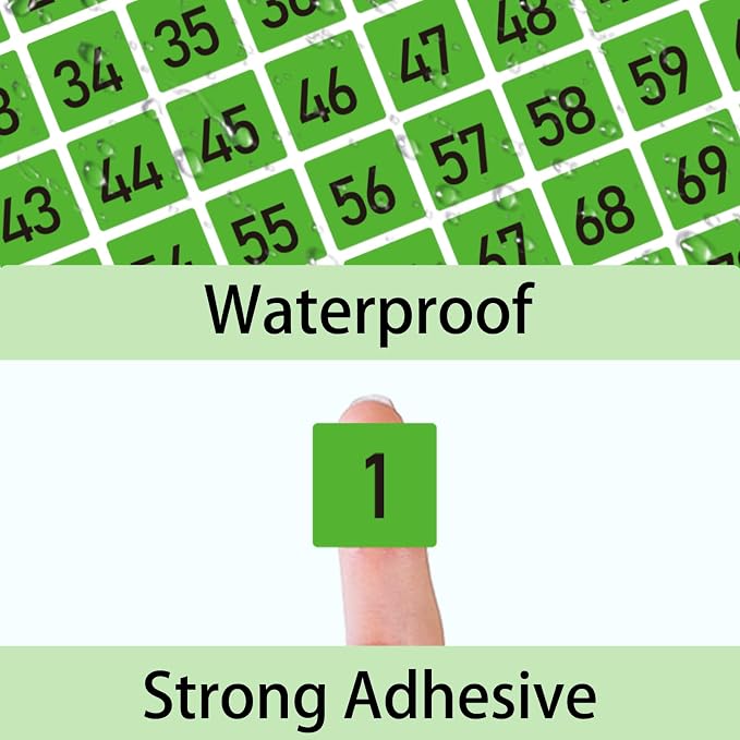 STARLIBOO 1 to 100 Consecutive Number Stickers,1 inch Square Small Number Stickers Labels for Inventory, Storage, Organizing, Boxes, Bins, Toolbox, Locker (1000 Labels, Green)