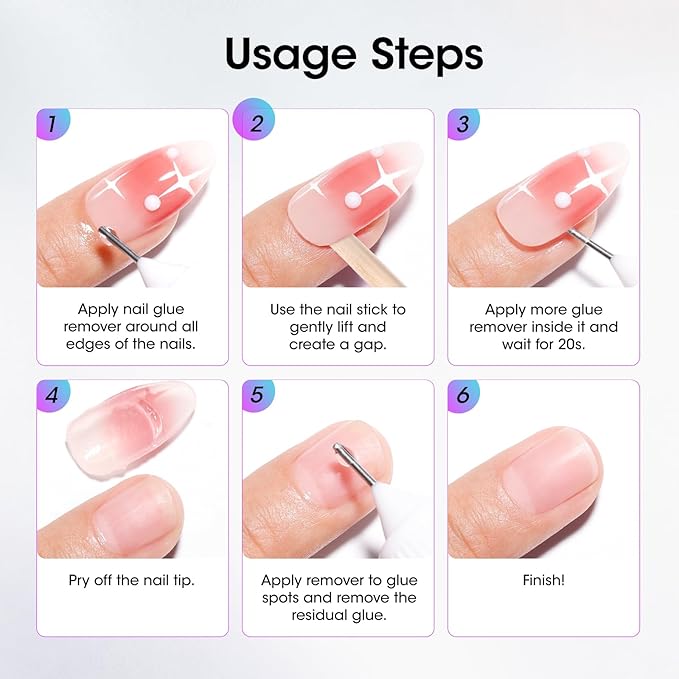 Gellen Press On Nail Remover: Pinpoint Glue Remover 2.03 Fl.oz, Non Acetone Gentle Press on Removal for Quick Dry Strong & Solid Glue, Gel X Off for Fake Nail Tip