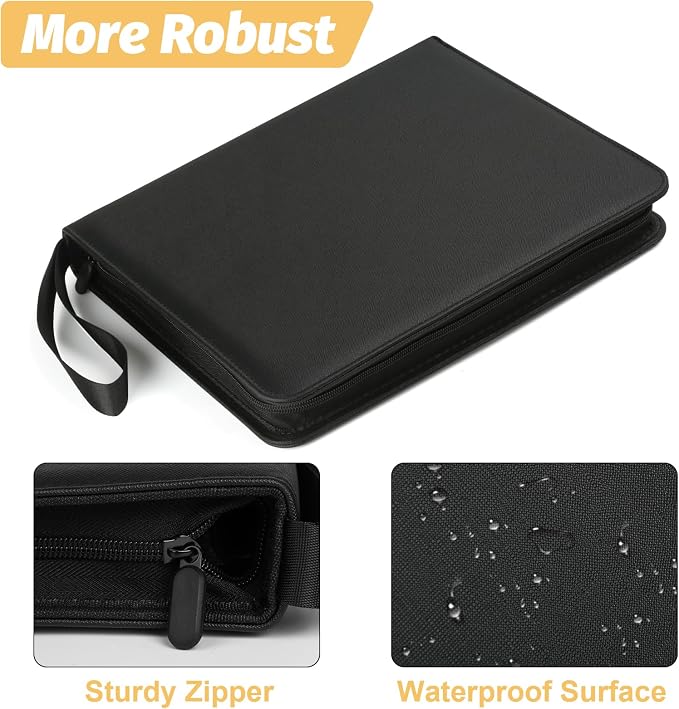 GERMUN 3 Ring 9 Pocket Zipper Card Binder, 720 Double Sided Standard PU Trading Card Album Folder for TCG & Sports Cards, Not Fit Top Loaders (Black)