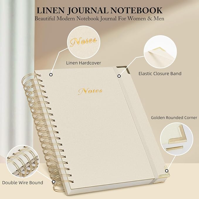 Spiral Notebook Journal, 328 Pages Linen Hardcover College Ruled Notebook, Lined Thick Journals for Women Men, B5 Thick Spiral Journal for Writing, 100GSM Paper, Cute Notebooks for Work School