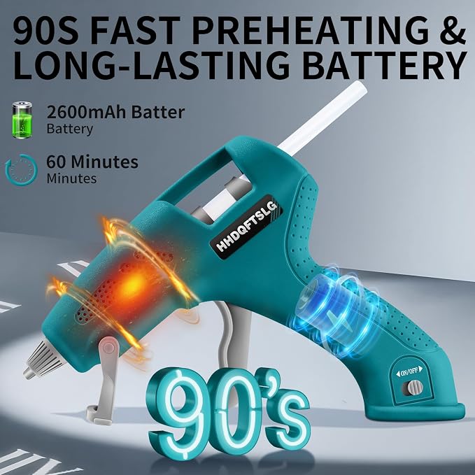 Cordless Hot Glue Gun Kit with 30 Sticks, Fast Heating 2.6Ah Rechargeable | 20W Anti-Drip Glue Gun and Sticks Set (0.27"×6") USB-C Rechargeable Mini Glue Gun Ideal for School Crafts DIY Making Repairs