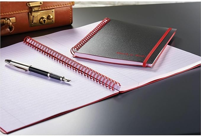 Black n' Red Notebook, Business Journal, 11-3/4" x 8-1/4", 70 Sheets, Ruled, Optik Paper, Scribzee App, Flexible Poly Cover, Wirebound, Black (E67008)