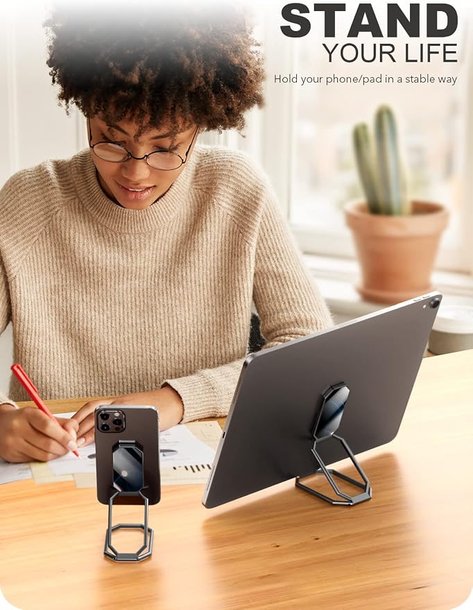 A-LuGei 𝗙𝗼𝗹𝗱𝗮𝗯𝗹𝗲 & 𝗔𝗱𝗷𝘂𝘀𝘁𝗮𝗯𝗹𝗲 Phone Kickstand Ring Holder, Magnetic Cell Phone Grips, Phone Stand for Desk, Adhesive Phone Holder for Hand, 360° Rotation Ring for Back of iPhone Case