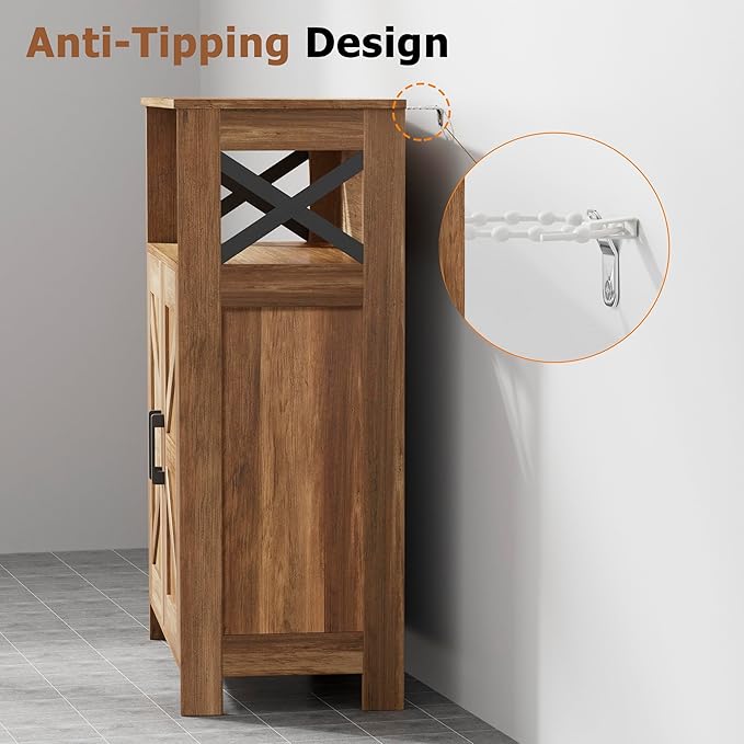 Homhedy Farmhouse Bathroom Storage Cabinet with Doors, Small Floor Cabinet | Toilet Paper Cabinet with Adjustable Shelf, Freestanding Storage Cabinet for Kitchen/Laundry/Living Room, 24"W, Rustic Walnut
