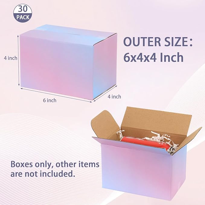 FORBFAN 6 x 4 x 4 Shipping Boxes, 30 Pack Corrugated Cardboard Mailing Boxes for Small Business, Colorful Packing Boxes for Small Orders & Packaging